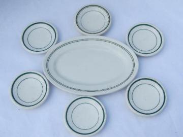 catalog photo of vintage green band restaurant china, ironstone butter plate & pats