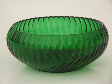 catalog photo of vintage green depression glass bowl, swirl ribbed pattern glass bulb flower bowl