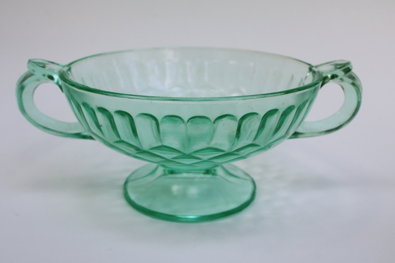 photo of vintage green depression glass candy dish Aunt Polly pattern US Glass, 1920s 30s #1