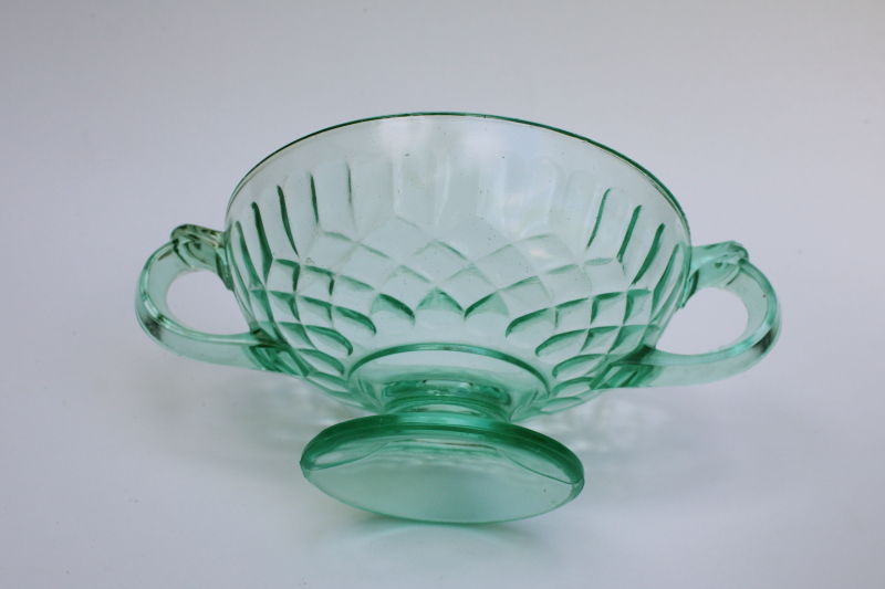 photo of vintage green depression glass candy dish Aunt Polly pattern US Glass, 1920s 30s #2