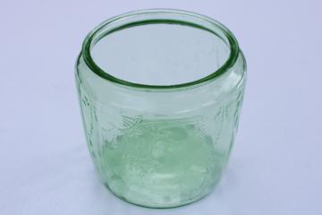 catalog photo of vintage green depression glass cookie biscuit jar no lid, Anchor Hocking Cameo pattern