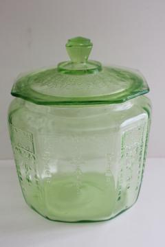 catalog photo of vintage green depression glass cookie jar Anchor Hocking Princess pattern