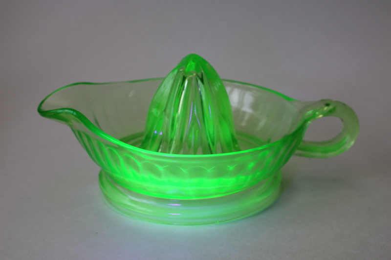 photo of vintage green depression glass reamer orange juicer, uranium glass w/ great glow  #1