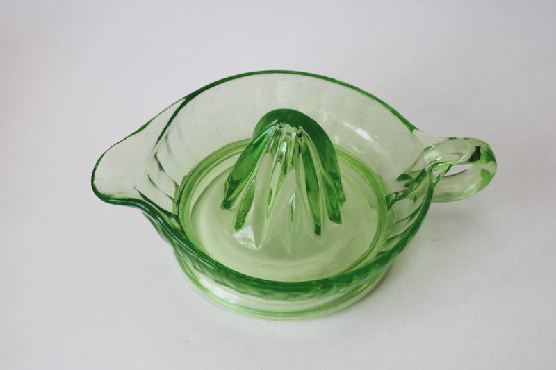 photo of vintage green depression glass reamer orange juicer, uranium glass w/ great glow  #2