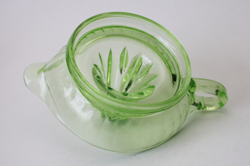photo of vintage green depression glass reamer orange juicer, uranium glass w/ great glow  #4