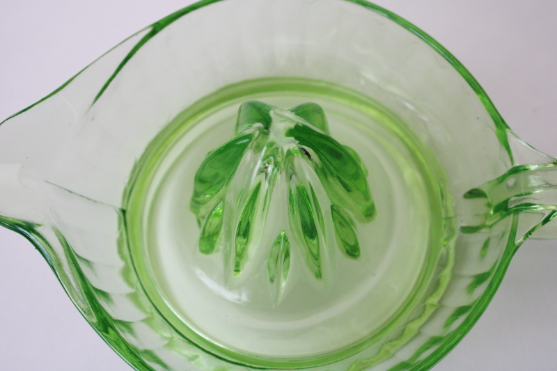 photo of vintage green depression glass reamer orange juicer, uranium glass w/ great glow  #6