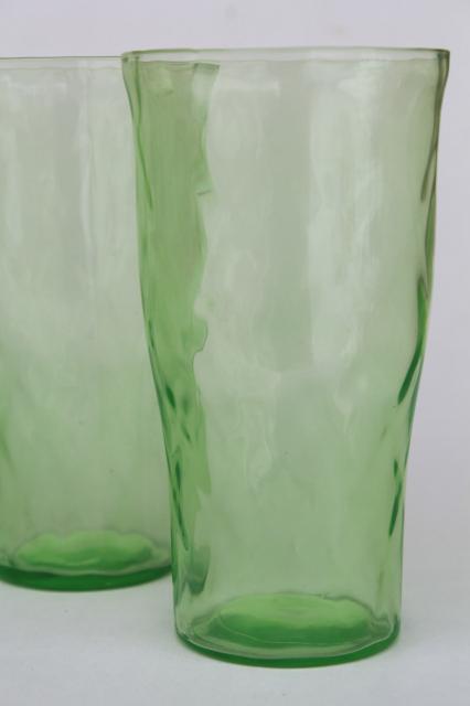 photo of vintage green depression glass tumblers, hex optic honeycomb pattern drinking glasses #2