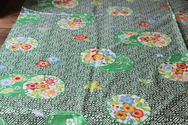 photo of vintage green floral chinoiserie print cotton fabric for upholstery, window treatments #2