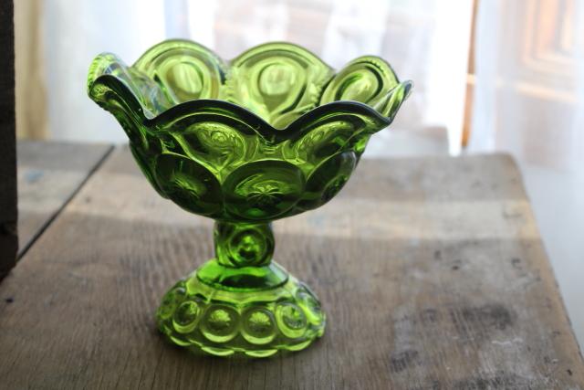 photo of vintage green glass Moon & Stars pattern candy dish or small compote bowl #2