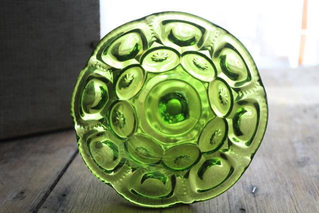 photo of vintage green glass Moon & Stars pattern candy dish or small compote bowl #5