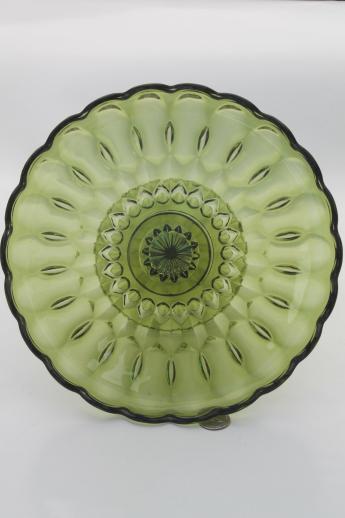 photo of vintage green glass cake stand, Fairfield Anchor Hocking pedestal dessert plate #3