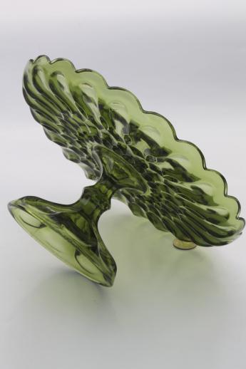 photo of vintage green glass cake stand, Fairfield Anchor Hocking pedestal dessert plate #4