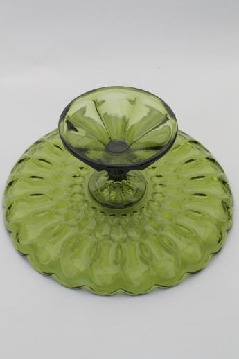 photo of vintage green glass cake stand, Fairfield Anchor Hocking pedestal dessert plate #6