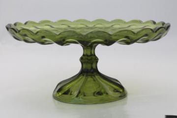 catalog photo of vintage green glass cake stand, Fairfield Anchor Hocking pedestal dessert plate