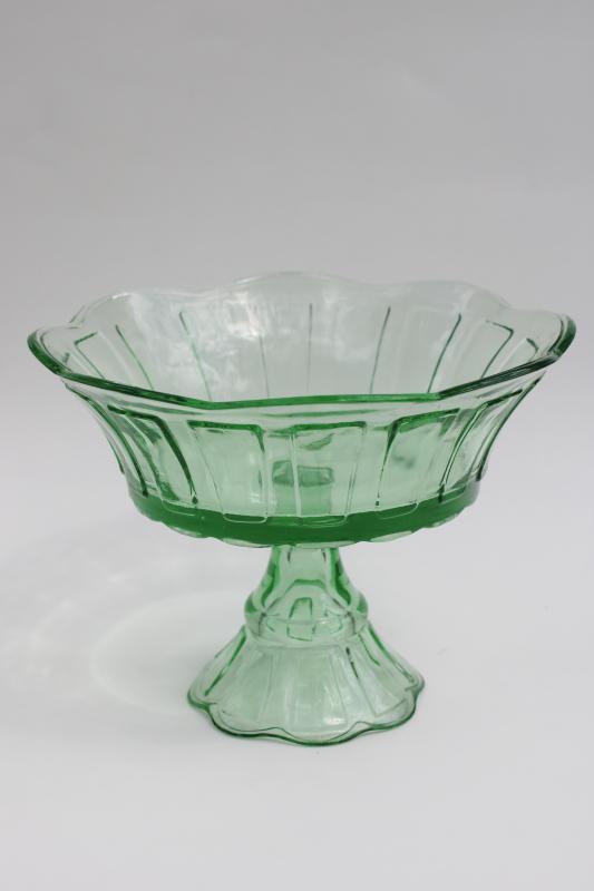 photo of vintage green glass compote or trifle bowl, pedestal dish dessert stand #1