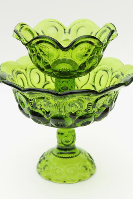 vintage green glass compotes, moon & stars pattern pedestal bowls ...