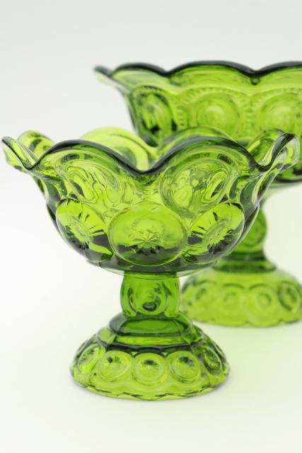 vintage green glass compotes, moon & stars pattern pedestal bowls ...