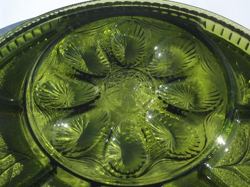 photo of vintage green glass deviled egg plate relish tray, Indiana glass egg plate #3