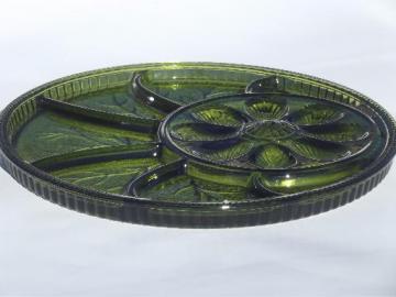 catalog photo of vintage green glass deviled egg plate relish tray, Indiana glass egg plate