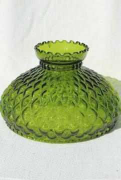 catalog photo of vintage green glass lampshade, large quilted diamond pattern glass shade 