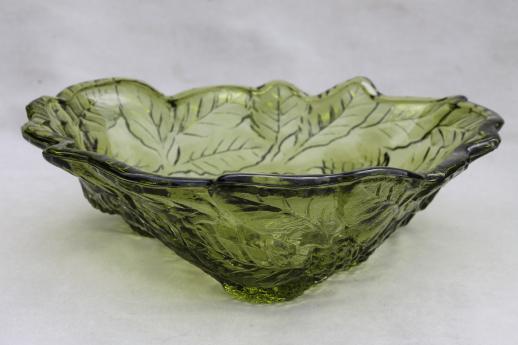 photo of vintage green glass loganberry pattern bowls, berry or fruit serving bowls #3