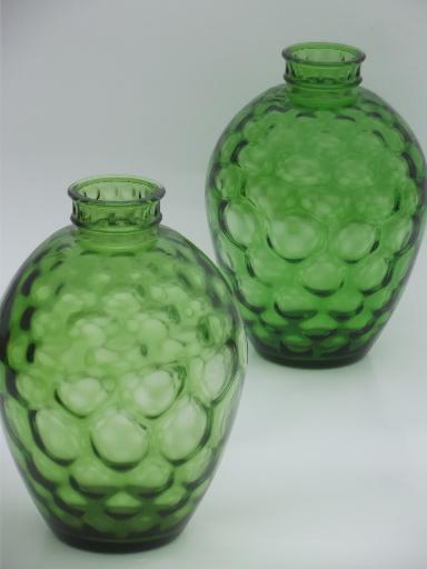 photo of vintage green glass wine jars,   mid-century retro glass bottle urn vases #1