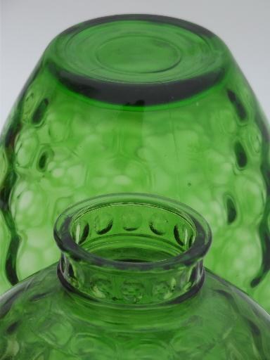 photo of vintage green glass wine jars,   mid-century retro glass bottle urn vases #5