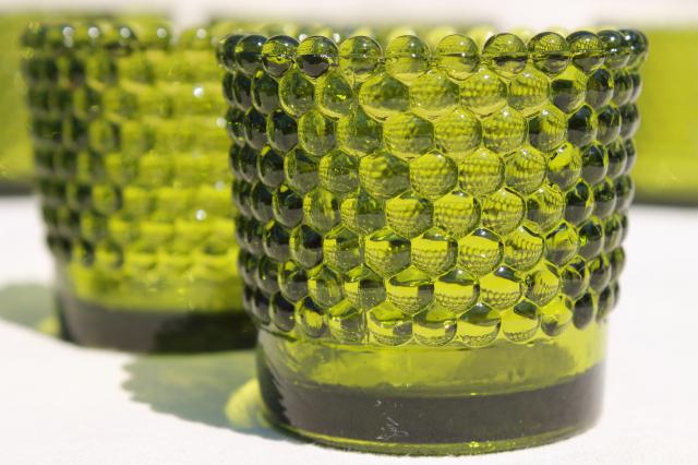 photo of vintage green hobnail glass tea light candle cups, votive holders for individual table settings #2