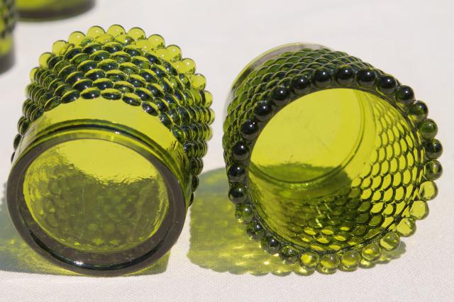 photo of vintage green hobnail glass tea light candle cups, votive holders for individual table settings #3