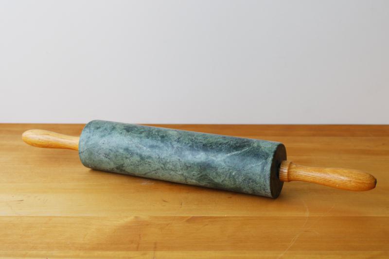 photo of vintage green marble rolling pin, heavy cool stone rolling pin for flaky pastry #1