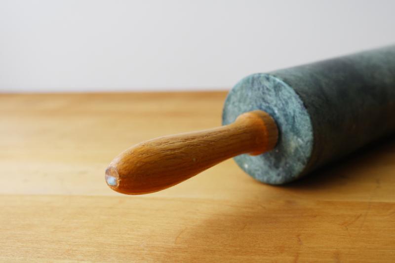 photo of vintage green marble rolling pin, heavy cool stone rolling pin for flaky pastry #2