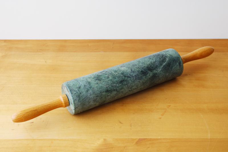 photo of vintage green marble rolling pin, heavy cool stone rolling pin for flaky pastry #3