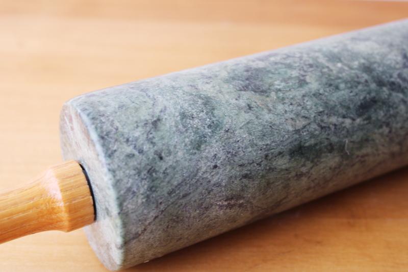 photo of vintage green marble rolling pin, heavy cool stone rolling pin for flaky pastry #4