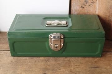 catalog photo of vintage green metal toolbox working lock & key, Master label Niagara Buffalo NY 