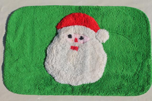 photo of vintage green & red rug w/ Santa Claus - soft pile bath mat, or holiday welcome door mat #1