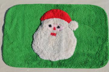 catalog photo of vintage green & red rug w/ Santa Claus - soft pile bath mat, or holiday welcome door mat