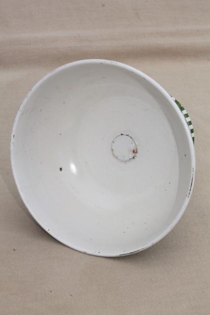 photo of vintage green & white checked gingham tin candy dish or flower bowl, litho print metal #3