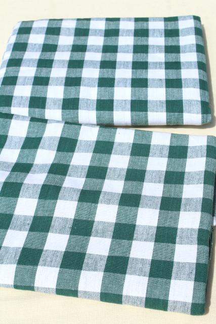 photo of vintage green & white gingham checked cotton tablecloths, french country bistro kitchen #2