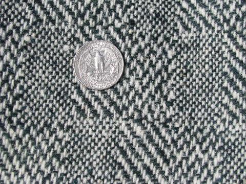 photo of vintage green & white heavy wool herringbone tweed fabric, coat or blanket weight #1