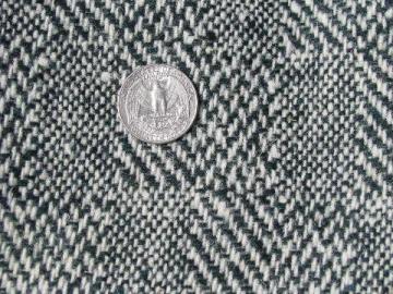 catalog photo of vintage green & white heavy wool herringbone tweed fabric, coat or blanket weight