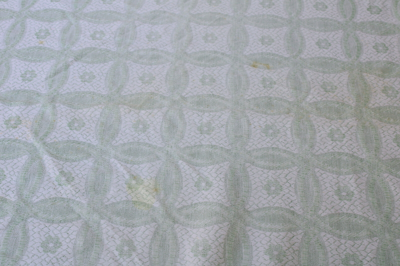 photo of vintage green & white summer weight cotton coverlet, shabby chic fabric for sewing projects  #5