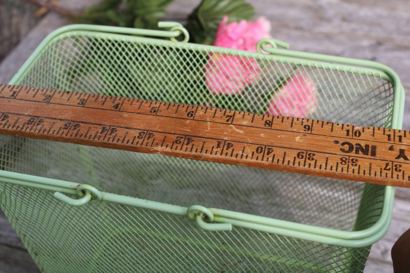 photo of vintage green wire basket, french country style tote for wine bottles or flowers #8