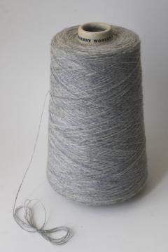 catalog photo of vintage grey wool lace weight yarn, large cone spool Crescent Woolen Mills