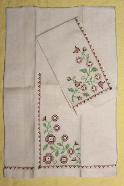 photo of vintage guest towels, fingertip hand towel embroidered cotton / linen for powder room #2