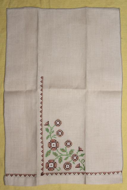 photo of vintage guest towels, fingertip hand towel embroidered cotton / linen for powder room #3