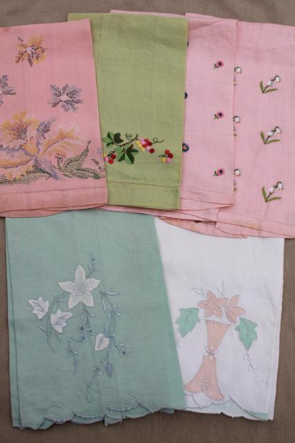 photo of vintage guest towels, handkerchief linen & fine cotton w/ embroidery, madeira applique #1