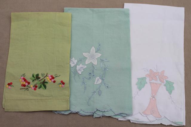 photo of vintage guest towels, handkerchief linen & fine cotton w/ embroidery, madeira applique #8