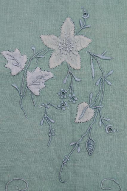 photo of vintage guest towels, handkerchief linen & fine cotton w/ embroidery, madeira applique #11
