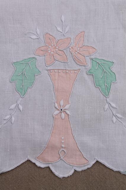 photo of vintage guest towels, handkerchief linen & fine cotton w/ embroidery, madeira applique #13
