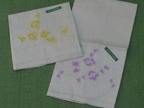 photo of vintage guest towels w/ madeira embroidery and labels, linen towel lot #3